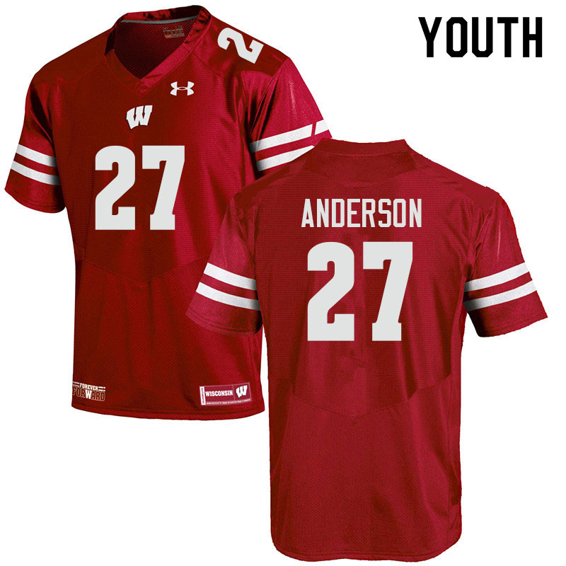 Youth #27 Haakon Anderson Wisconsin Badgers College Football Jerseys Sale-Red